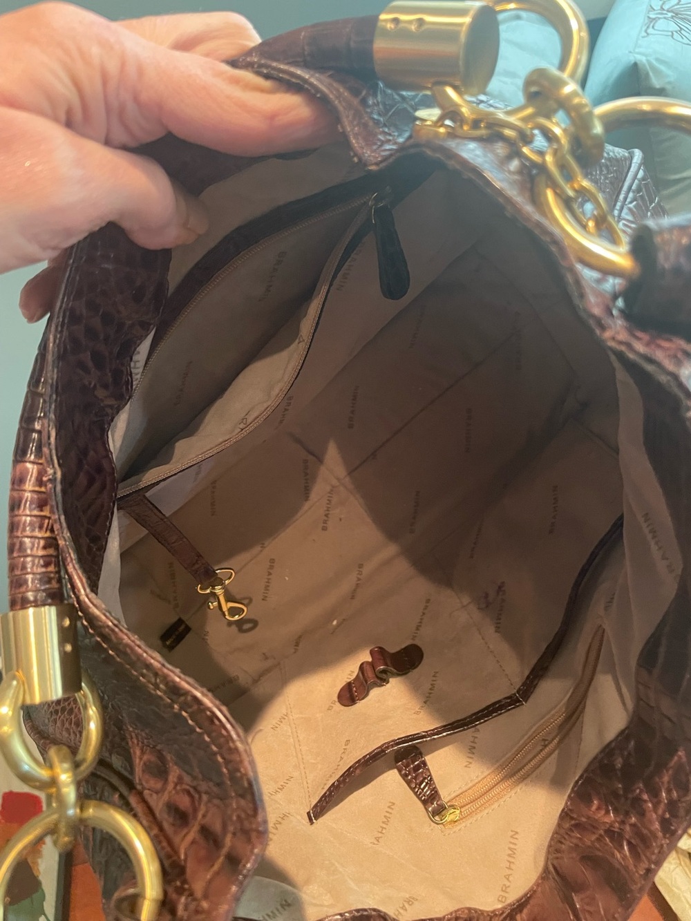 Brahmin Croc-Embossed Hobo in Deep Burgundy - Picture 4 of 5